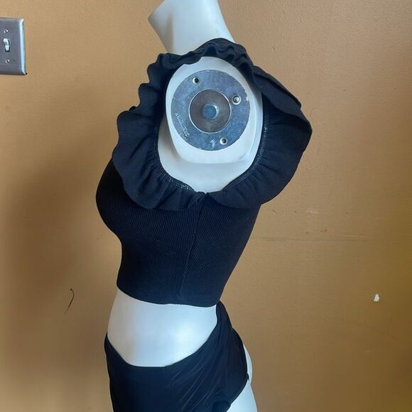 Zara Black Ruffle Sleeve Top Size 26 - Picture 5 of 11